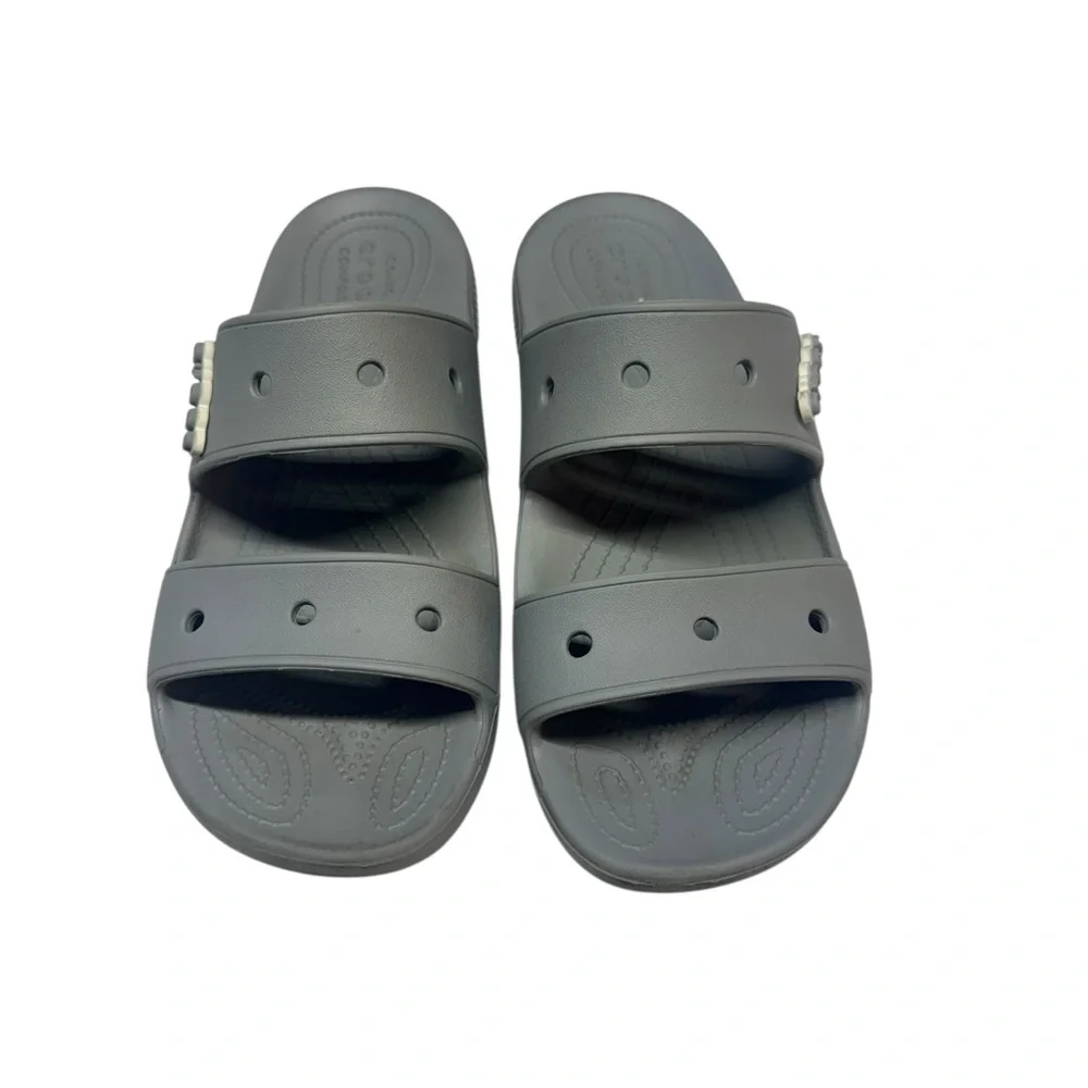 Crocs Classic Slide Sandals Women 12 Mens 10 Double Strap Grey‎